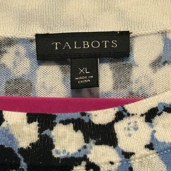 Talbots black blue white dot pattern short sleeve sweater top woman's size XL - Picture 4 of 5